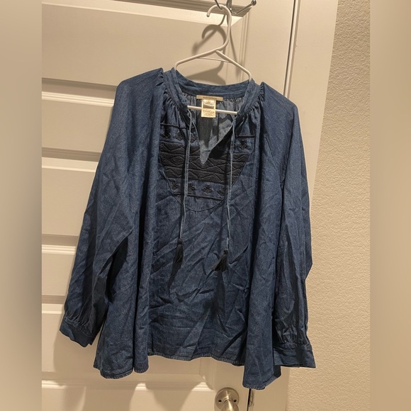 Anthropologie Ne Quittez Pas Hallie Chambray embroidered blouse - Picture 4 of 10